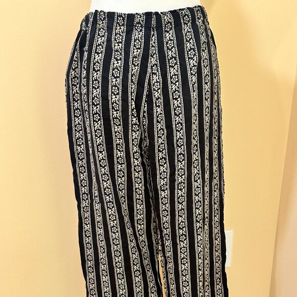 WOMEN'SECRET Boho Black Print Long Pant Mid Rise Draw String Sz L Front Pocket - Picture 16 of 16